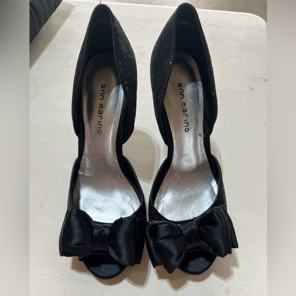 Ann Marino Black Peep-Toe Heels with Bow